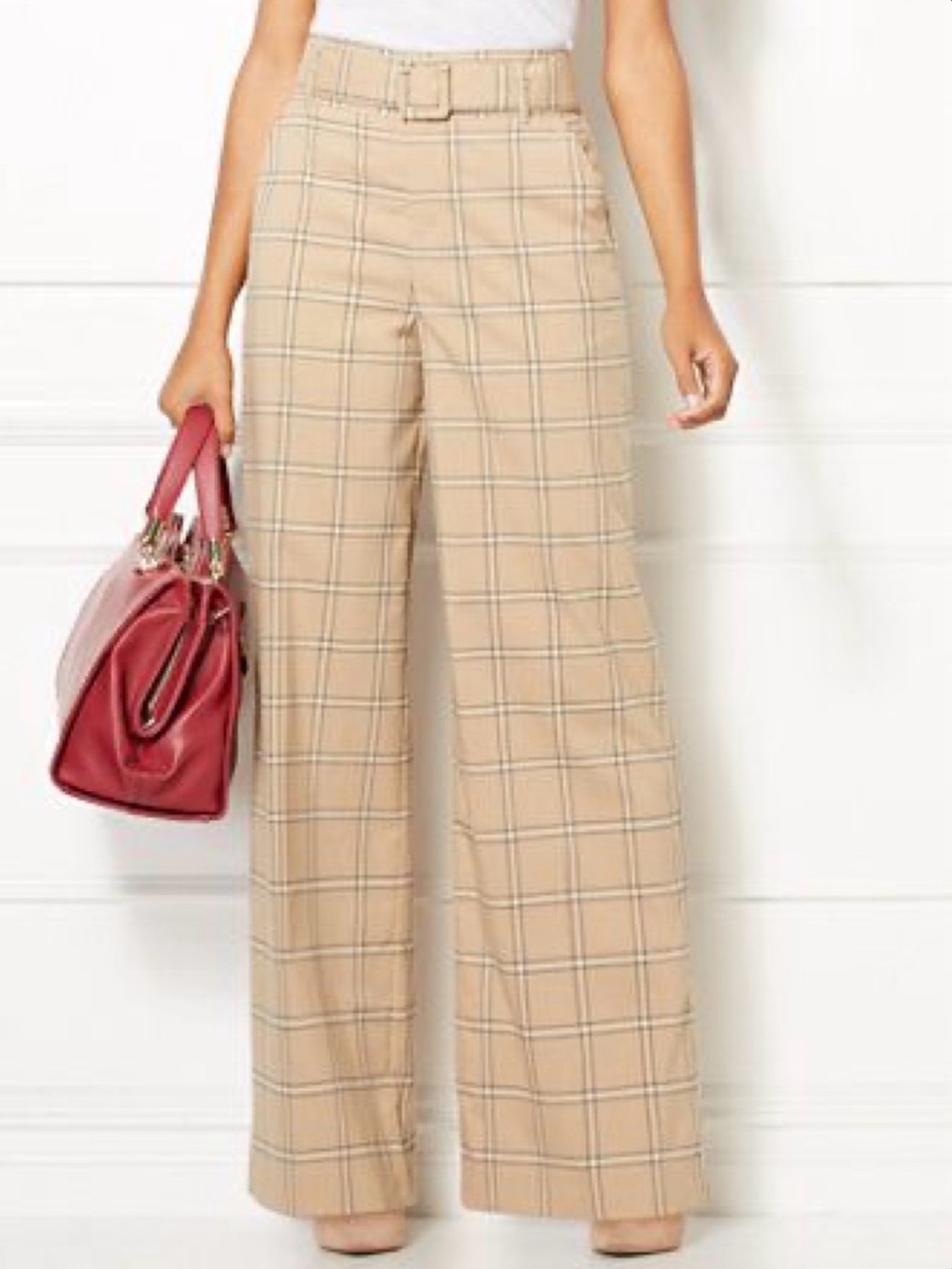 eva mendes for New York & Company Beige Plaid Wide Leg Pants
